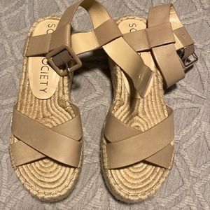 Tan platform espadrille sandals